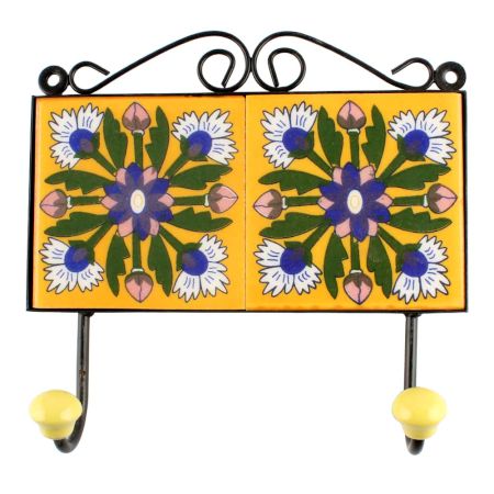 Green Leaf Flower Ceramic Tiles Hook 